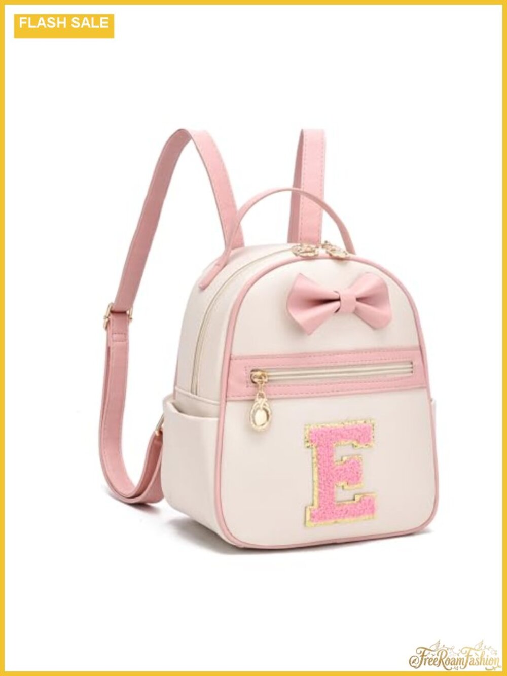 Cute Mini Faux Leather Backpack with Initial Letter, Adjustable Strap, Daypack